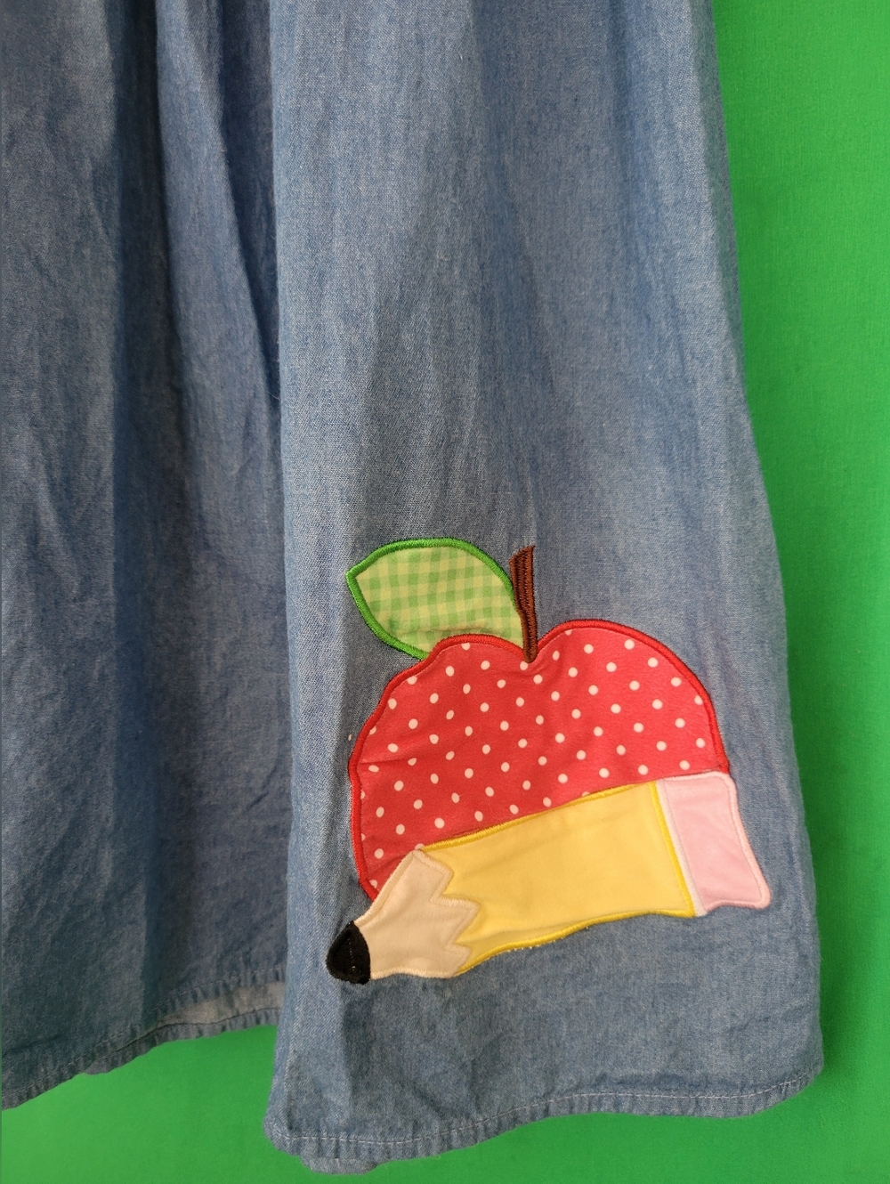Kids Denim Dress Red Pom-Pom Sleeve Trim Ruffle Girl Size 10/12 7/8 School Back - Picture 2 of 6